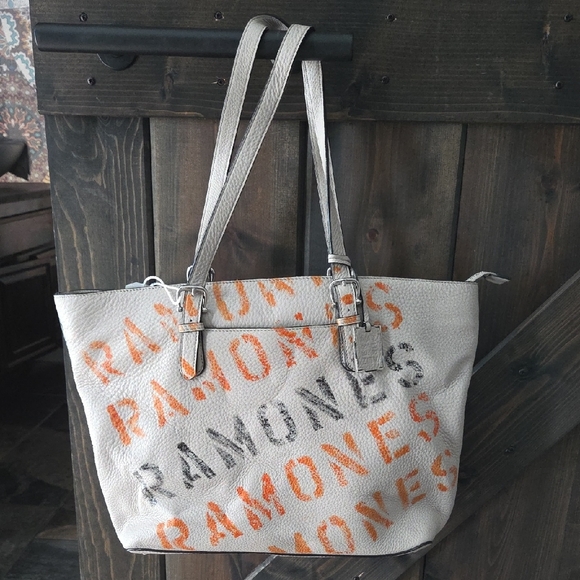 Naturalizer Handbags - Ramones Beige Purse Tote Bag Customized Punk Leather